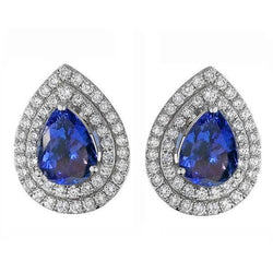 Damen Ohrstecker Pave Halo 3,96 Karat Blau Tansanit & Diamanten
