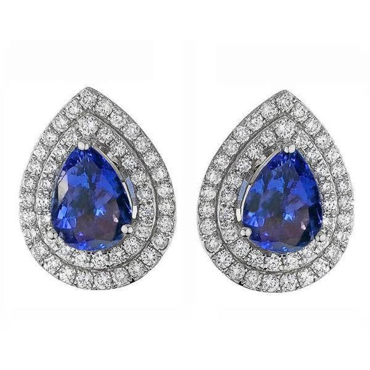 Damen Ohrstecker Pave Halo 3,96 Karat Blau Tansanit & Diamanten - harrychadent.ch