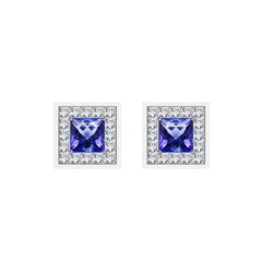 Diamant Halo Ceylon Blue Sapphire 4.60 Ct Ohrstecker Weißgold 14K