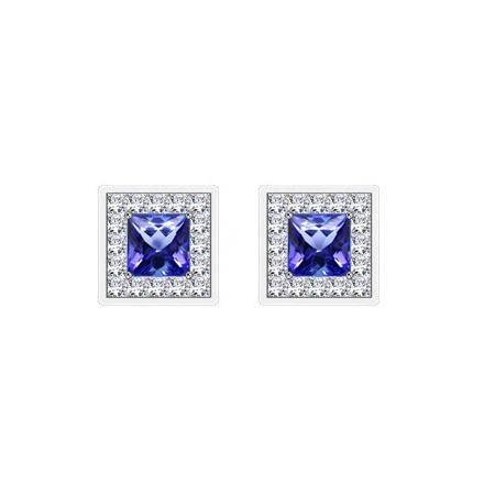 Diamant Halo Ceylon Blue Sapphire 4.60 Ct Ohrstecker Weißgold 14K