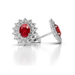 Flower Style 6 Karat Roter Rubin Mit Diamanten Ohrstecker Weißgold