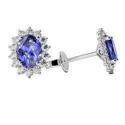 Flower Style Ohrstecker 6,40 Karat Tansanit Diamanten Gold 14K