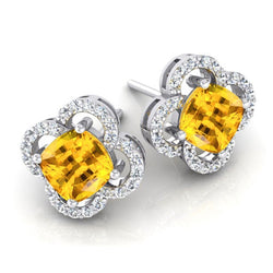 Gelber Saphir und Diamantohrringe im Kleeblatt-Stil 7,75 Karat