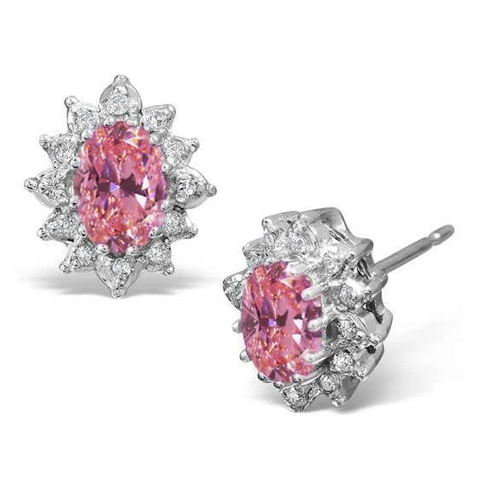 Halo Ohrstecker mit rosa Saphir und Diamanten 4.0 Karat Weißgold 14K