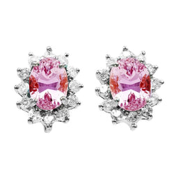 Halo Oval Cut 12 Karat Rosa Kunzit & Runder Diamant Ohrstecker