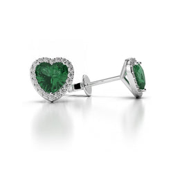 Herzschliff 4.40 ct grüner Smaragd mit Diamanten Ohrstecker Halo Ohrringe Gold