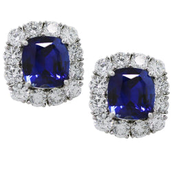 Kissenschliff Sri Lanka Blauer Saphir-Diamant-Ohrring 6,40 Karat