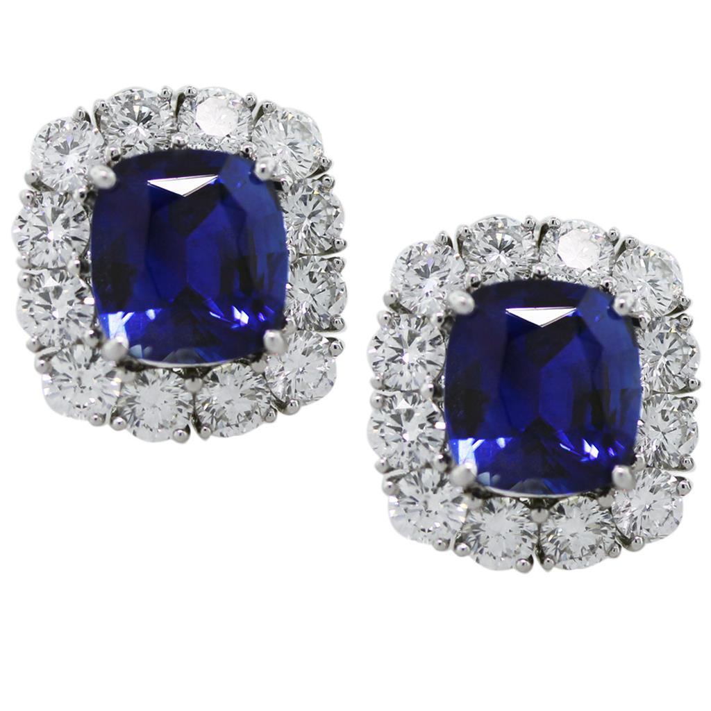 Kissenschliff Sri Lanka Blauer Saphir-Diamant-Ohrring 6,40 Karat - harrychadent.ch