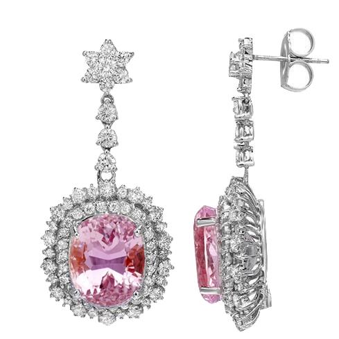 Krappenset 26,50 ct Rosa Kunzit mit Diamanten Ohrhänger Gold - harrychadent.ch