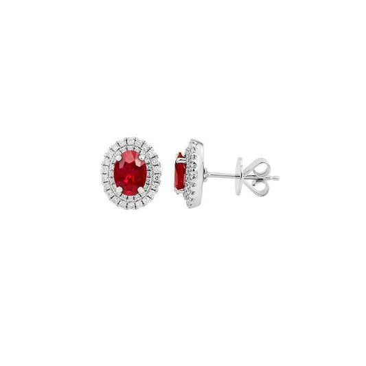 Krappenset 5 Karat Rubin & Diamant Lady Stud Halo Ohrringe