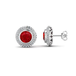 Lünette Set 5,20 Karat Rubin und Diamanten Ohrstecker Weißgold