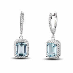 Neu Damen Ohrhänger 18 Kt Aquamarin Und Diamanten