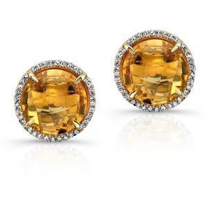 Ohrstecker mit Citrin und Diamanten im Rundschliff 38,80 ct Gelbgold - harrychadent.ch