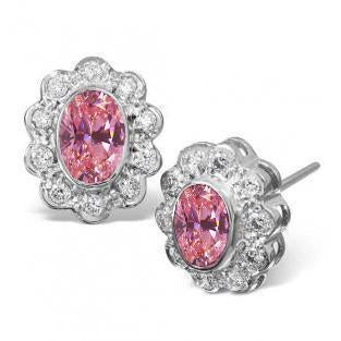 Ohrstecker mit rosa Saphir und Diamant im Ovalschliff Weißgold 14K 3 Ct