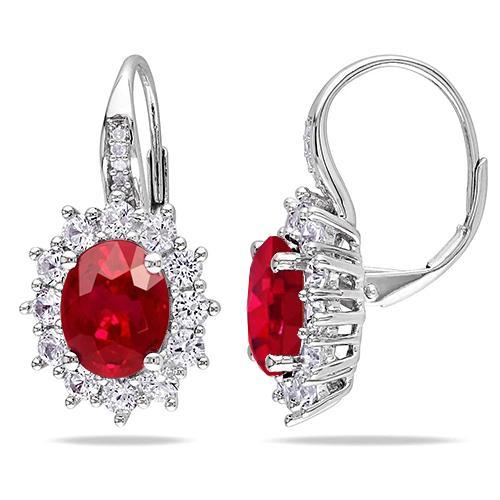 Ovale Ohrringe mit Rubinen und Diamanten 7,50 ct. 14K Weißgold