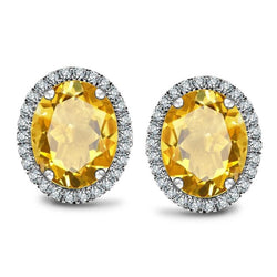 Ovaler Citrin mit Diamant 45,50 Karat Halo-Ohrstecker