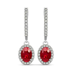 Ovalschliff Rubin mit runden Diamanten 7,50 ct Ohrhänger Gold 14K