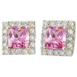 Rosa Saphir 5 Karat Damen Ohrstecker Halo Ohrringe Weißgold 14K