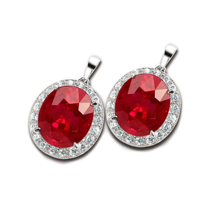 Roter Oval Cut Rubin Und Diamant Damen Ohrring 10.60 Karat Neu