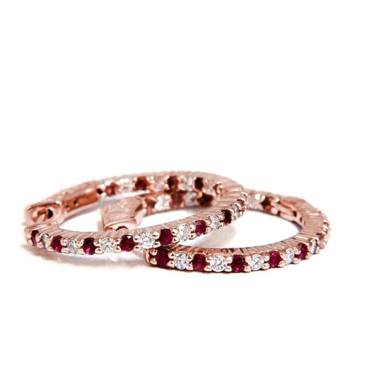 Roter Rubin Diamant Creolen im Rundschliff Roségold 14K 4 Karat - harrychadent.ch