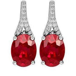 Roter Rubin im Ovalschliff mit rundem Diamant-Ohrstecker Weißgold 9,60 Ct