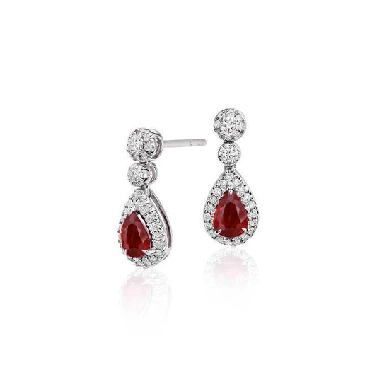Roter Rubin und Diamant Damen Ohrring Gold 14K 2.58 Ct - harrychadent.ch