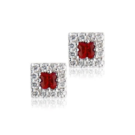 Ruby & Pave Diamant Halo Ohrstecker Krappenset 3.50 Karat WG 14K