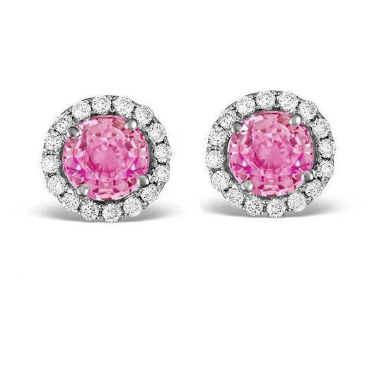 Rundschliff 6 Karat Rosa Saphir & Diamant Ohrstecker Weißgold - harrychadent.ch