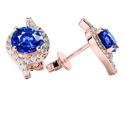 Saphir im Rundschliff mit Diamanten 4,50 Karat Ohrstecker Neu