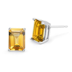 Solitär Smaragdschliff Citrin 44 Kt Ohrstecker Weißgold 14K