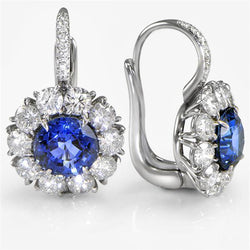 Sri Lanka Blauer Saphir Diamant Creolen 5 Karat Weißgold 14K