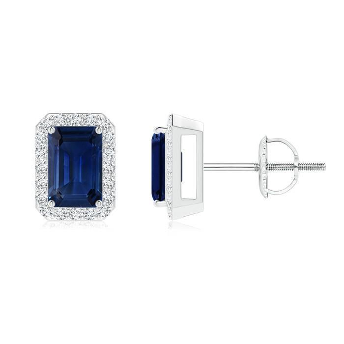 Sri Lanka Blauer Saphir Smaragdschliff Diamanten 3,20 ct Ohrstecker - harrychadent.ch