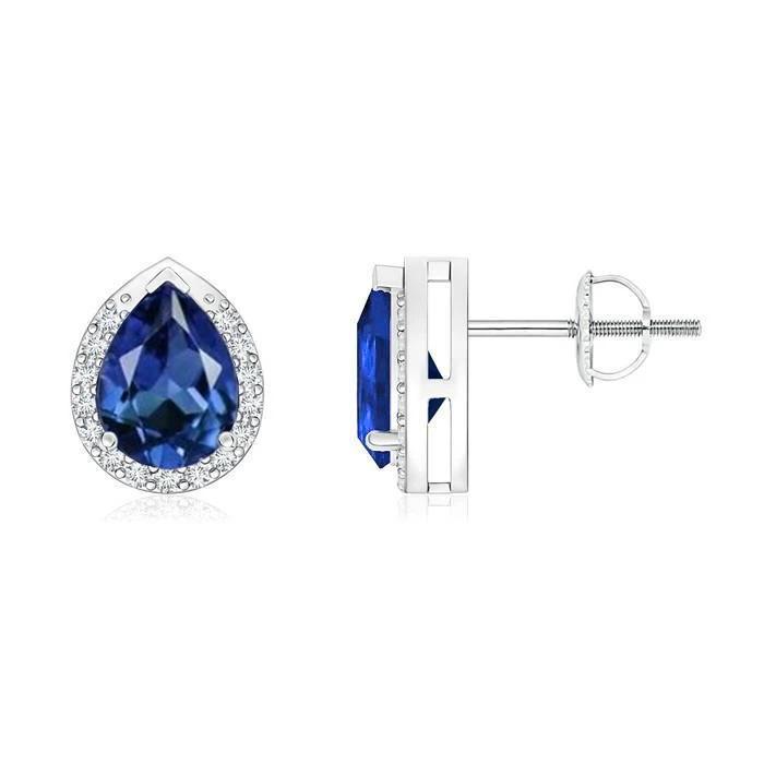 Sri Lanka Blue Pear Saphir Runder Diamant Halo Ohrstecker 3 Ct