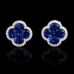 Sri Lanka Saphir Diamant Cluster Damen Gold Ohrring 4.45 Karat