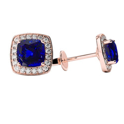 Tansanit im Kissenschliff mit Diamanten 4,40 Karat Ohrstecker 14K