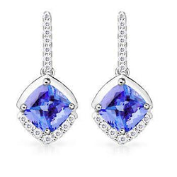 Tansanit und Diamant Damen Ohrhänger 4,60 ct Weißgold 14K