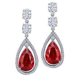 Tropfen-Stil Ohrringe Rubin und Diamanten 2,88 Karat Ohrring Weißgold