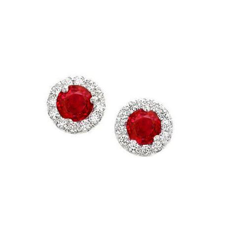 Weiße Diamanten 5,90 ct. Roter Rubin mit Ohrsteckern Halo-Ohrringe Gold 14K