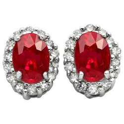 Weißgold 14K 6,80 ct Rubin mit Diamanten Ohrstecker
