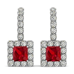 Weißgold 14K Damen Ohrringe 7 ct Rubin mit Diamanten