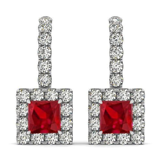 Weißgold 14K Damen Ohrringe 7 ct Rubin mit Diamanten - harrychadent.ch