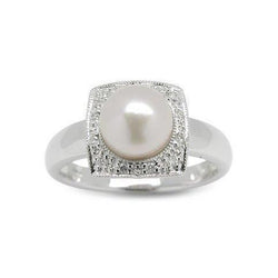 0.50 Rundschliff 5 mm Perle Diamant Verlobungsring Weißgold 14K