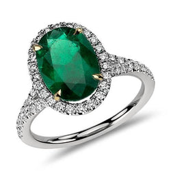 10 Karat Ovaler grüner Smaragd und runder Diamantring Feiner Schmuck