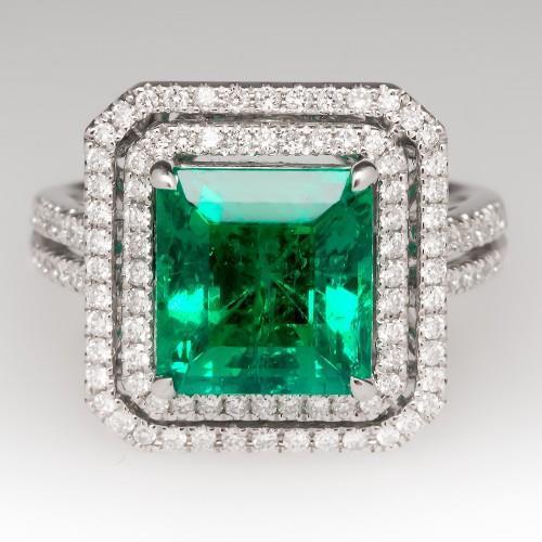 10 kt grüner smaragd im princess-schliff mit diamantring