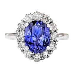 10 kt oval tansanit und diamanten ring gold weiß 14k krappenset
