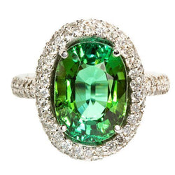 11 Kt Grüner Ovalschliff Turmalin Diamant Ehering 14K Weißgold
