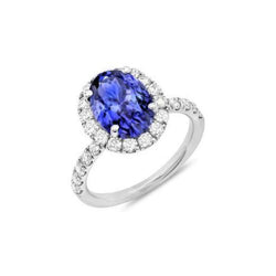 11,25 Karat Oval Tansanit mit runden Diamanten Ring 14K Weißgold