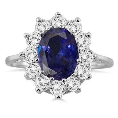 11,75 kt blauer tansanit mit diamanten ehering 14k weißgold