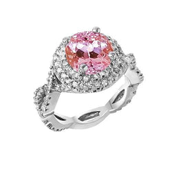 11.10 Karat Rundschliff Kunzit und Diamanten Ring Weißgold 14K