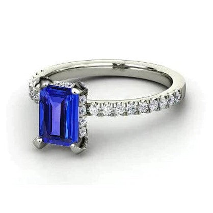 12 Karat Versteckter Halo Tansanit mit Diamanten Ehering Weißgold